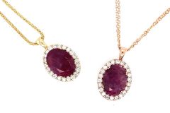 Pair of Beautiful 10 ct Natural Rubies set in Natural Diamond Halo Setting in 14K Yellow & ROse Gold by Designer Steven Zale