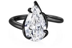 Modern Minimal Black Mounting with Pear Shape White Diamond