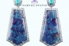 Tourmaline Blue, pink, and Paraiba Matrix Earrings by Samuel Sylvio